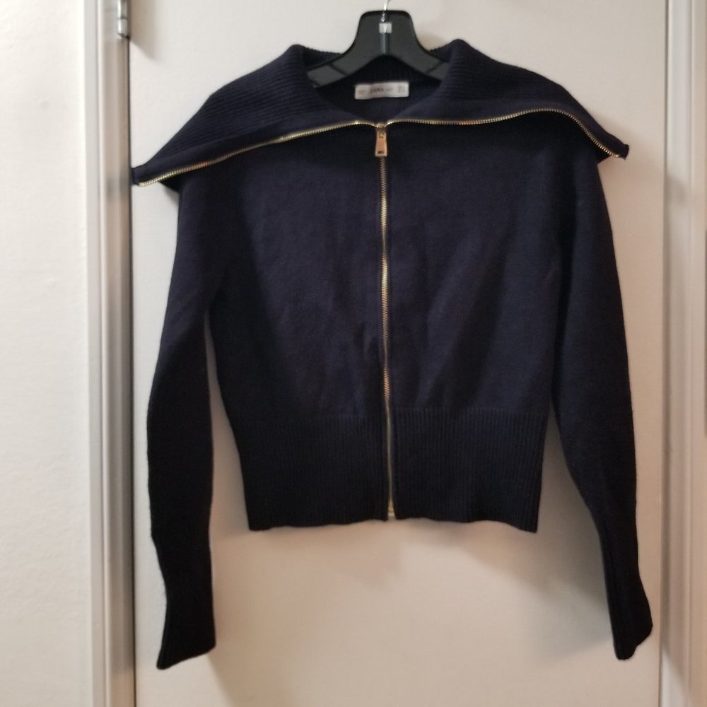 Zara zip front Coatigan Long sleeves gold zipper